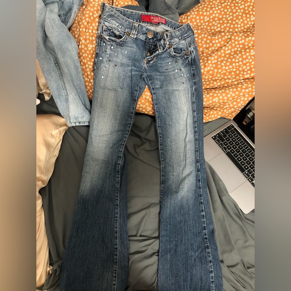 Y2k guess bedazzled low rise flare jeans size 24